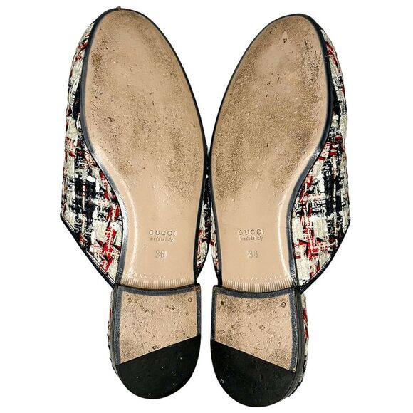 Gucci Princetown Tweed Horsebit Mules Navy Blue Red Logo Loafers EU 36 US 6 - Picture 6 of 8